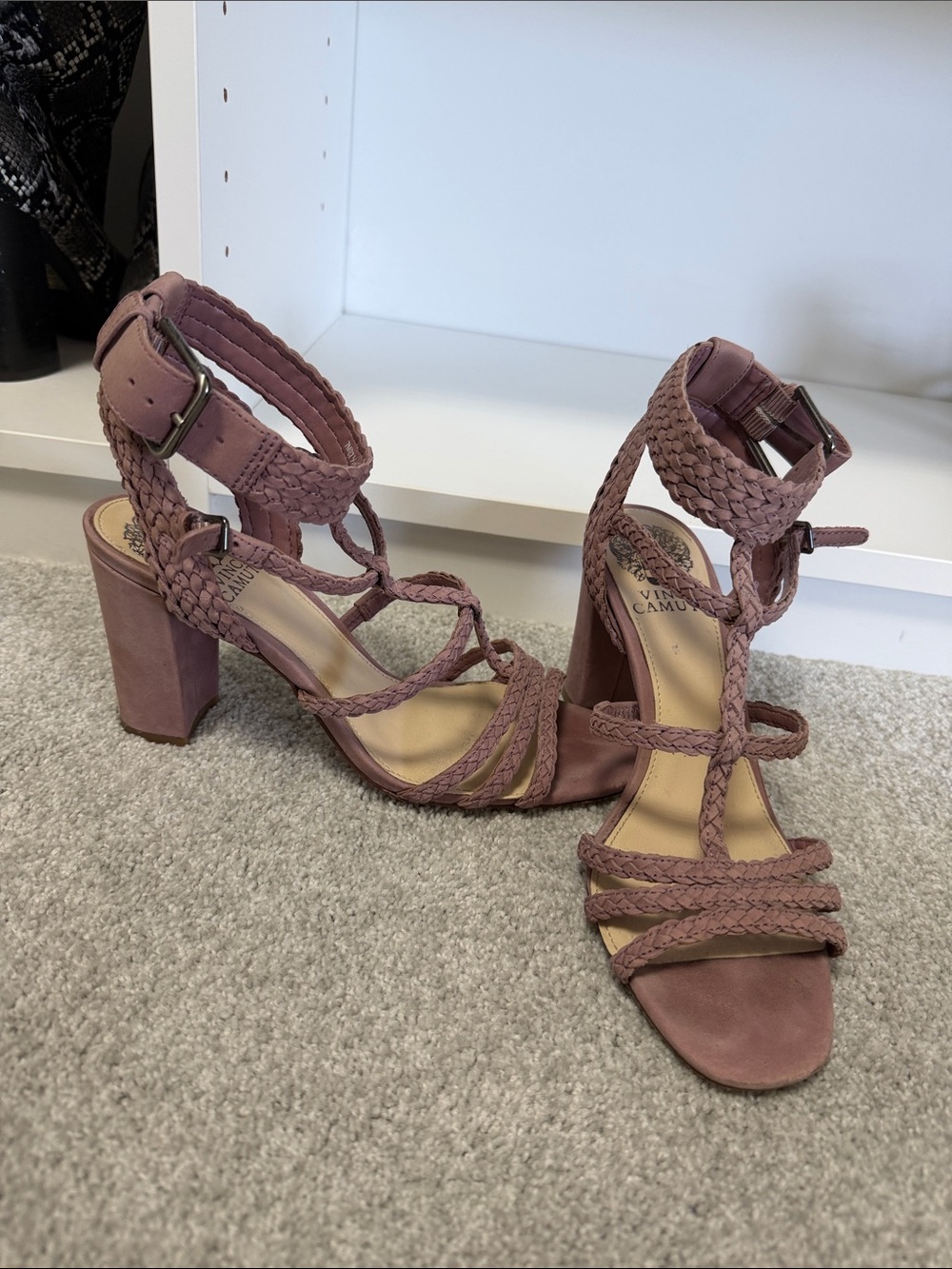 Vince Camuto Dusty Mauve Braided Block Heel Sandals